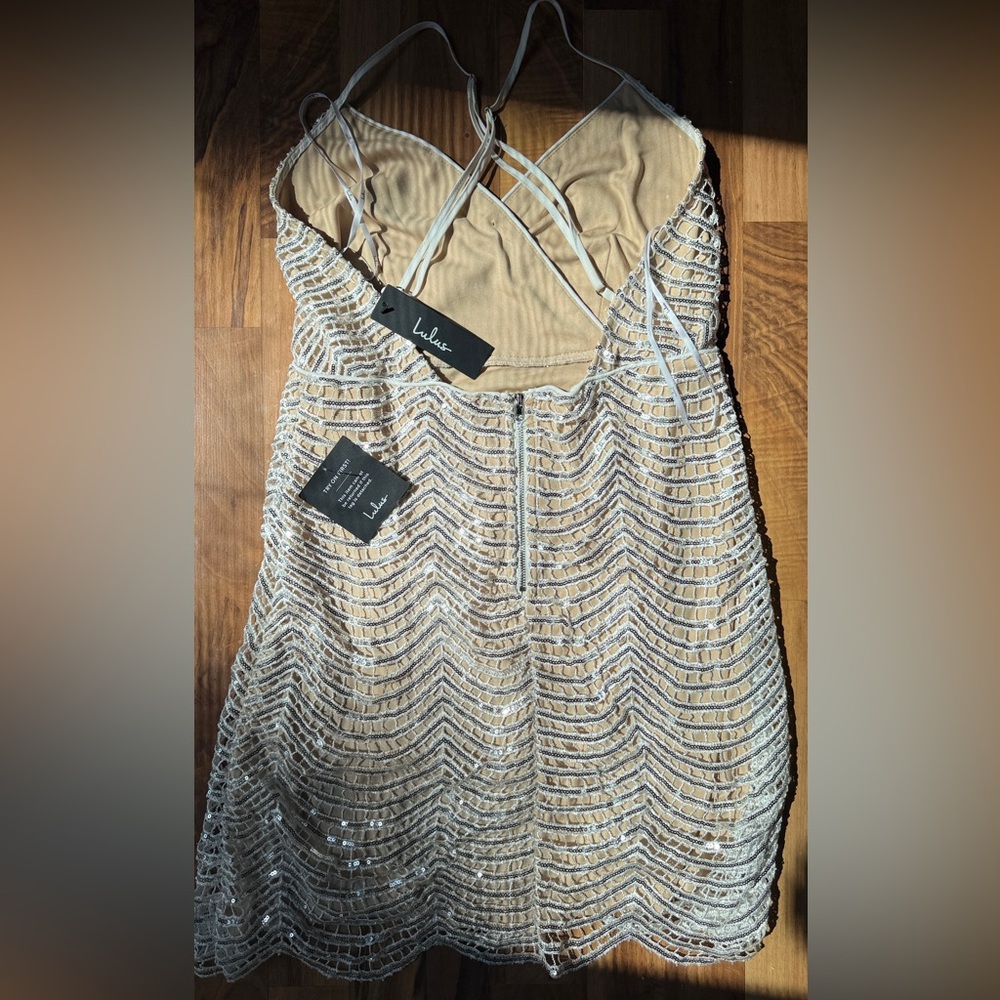 Lulu's Ivory Sequin Spaghetti Strap Mini Dress NWT - image 3